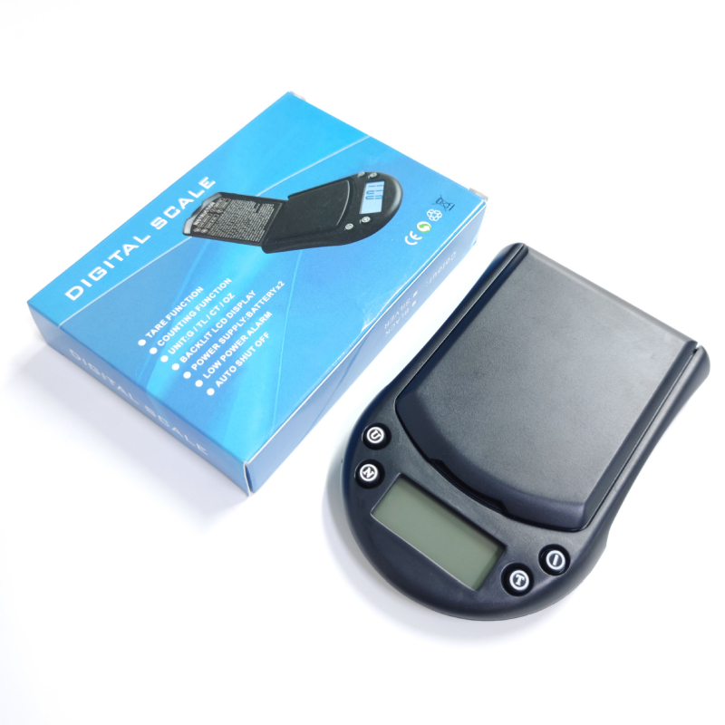 Hordozható zsebméretű mérleg, kiváló pontosságú elektronikus mérleg 0.01 g, mérési tartomány 0.01–200 g, modell TPO-A07, 2× AAA elem