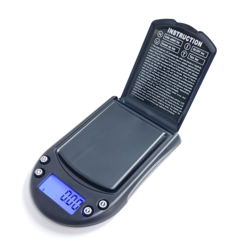 Hordozható zsebméretű mérleg, kiváló pontosságú elektronikus mérleg 0.01 g, mérési tartomány 0.01–200 g, modell TPO-A07, 2× AAA elem