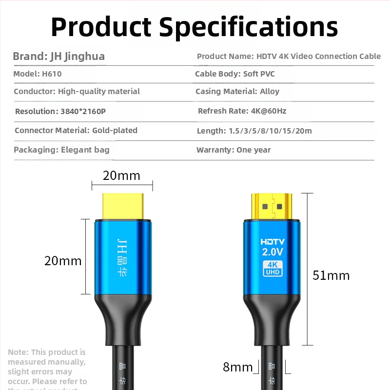 HDMI kábel pre televíziu a počítač, 2K/4K kompatibilný, CCS vodič, niklované konektory, model H610