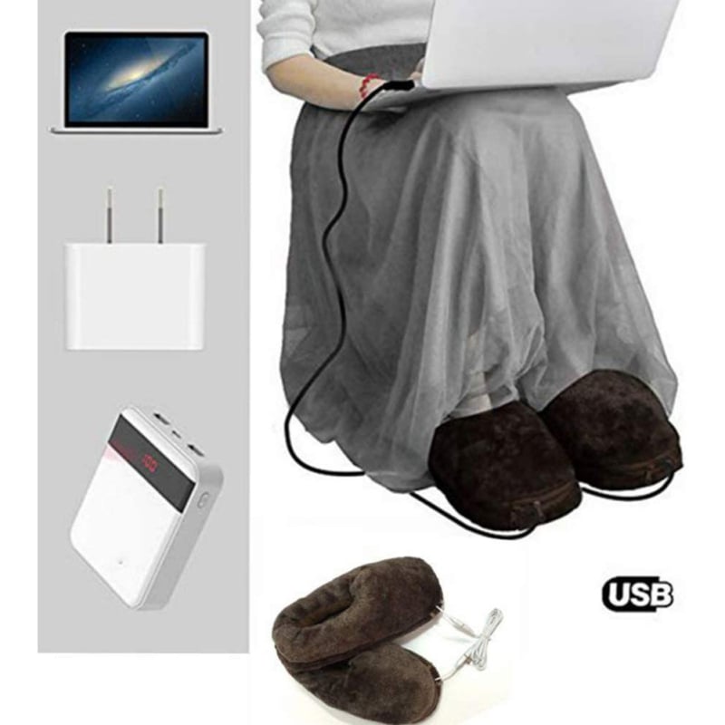 USB grijane papuče, unisex kućne papuče s odvojivom perivom navlakom, gornji dio od imitacije zečje dlake, potplat EVA