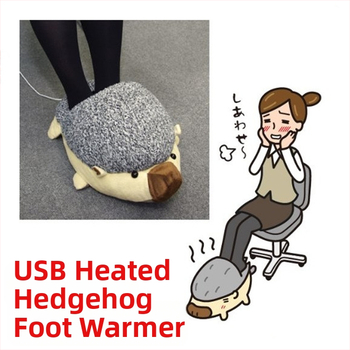 Uniszex USB-melegítésű papucs – sün alakú, suede felsőrész, nyers gumi talp, sarokvédő, többpont- fűtés