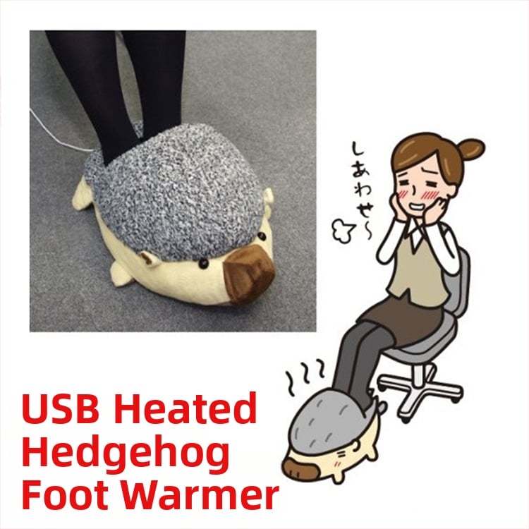 Uniszex USB-melegítésű papucs – sün alakú, suede felsőrész, nyers gumi talp, sarokvédő, többpont- fűtés