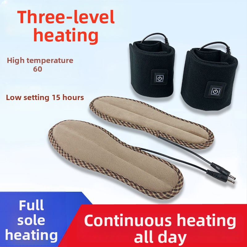 Jiabei Unisex grijaći ulošci za cipele s punjivom litijskom baterijom, USB napajanje, tri razine kontrole temperature, EVA đon, velur prekrivka