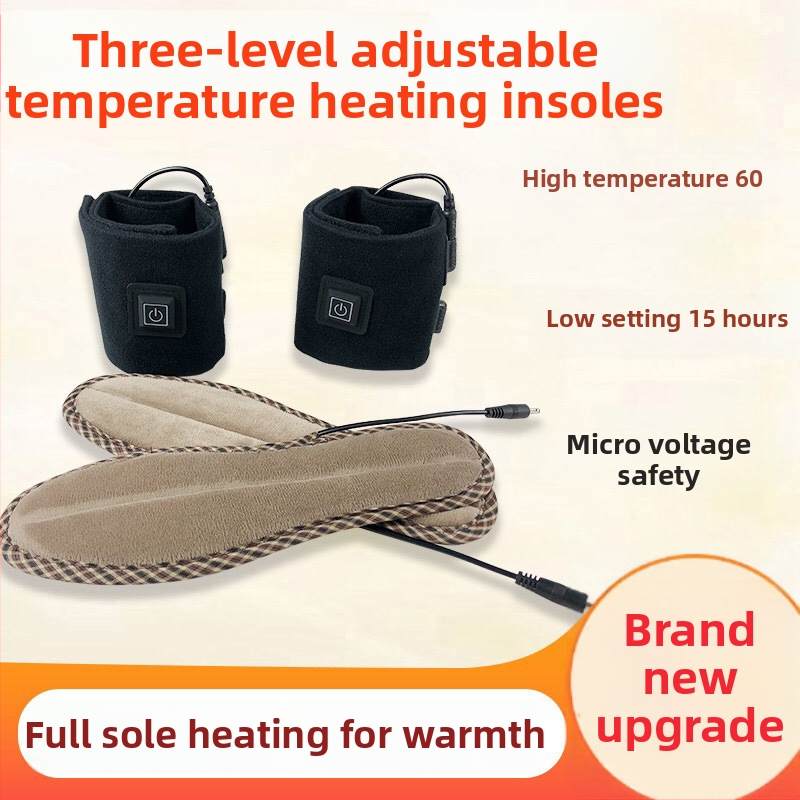 Jiabei Unisex grijaći ulošci za cipele s punjivom litijskom baterijom, USB napajanje, tri razine kontrole temperature, EVA đon, velur prekrivka