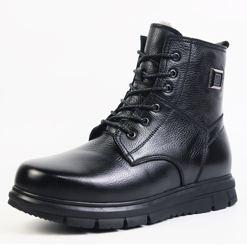 Мъжки кожени електрически отопляващи обувки с USB, гумена подметка