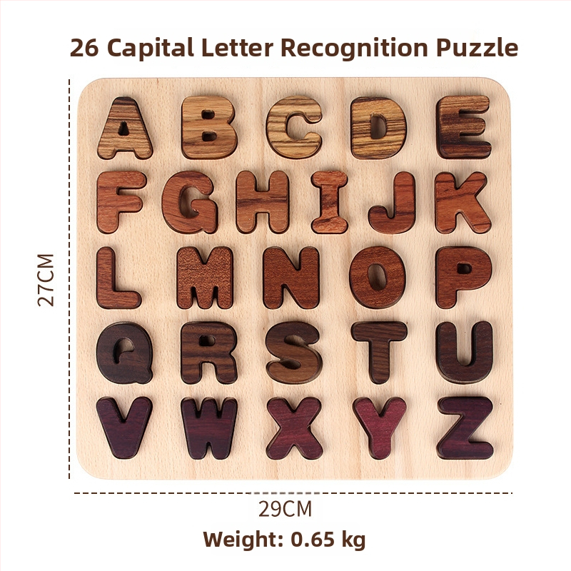 Drveni 3D slagalica edukativni panel za rani razvoj s velikim i malim slovima te geometrijskim oblicima — marka Ohye-ouyi; kategorija proizvoda: 3D slagalica; podrijetlo: Kina; dobna granica: 4-6 godina