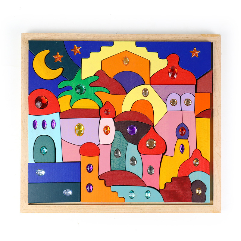 Drveni 3D puzzle za djecu – DIY dijamantni blok za slaganje uz privatnu oznaku logotipa