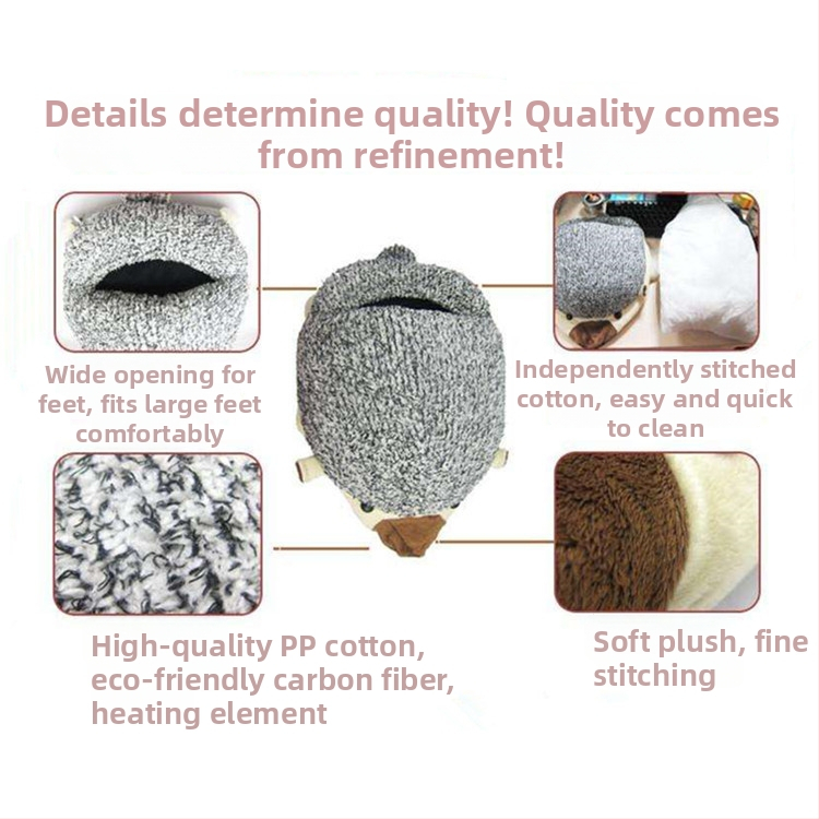 USB-подгряващи пантофи с дизайн таралеж – унисекс домашни обувки, горна част от велур, подметка от суров каучук, мулти-точково отопление