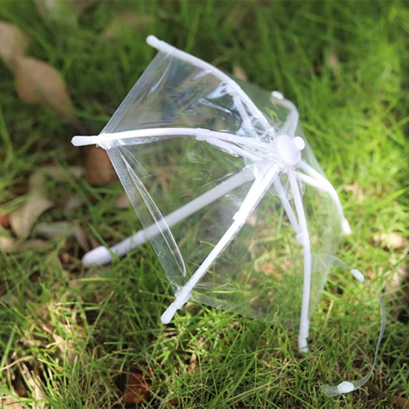 Prozirni mini kiš za lutke (BJD) – PVC platno, 6 rebara, vlaknaste rebara, plastična drška, UPF > 50