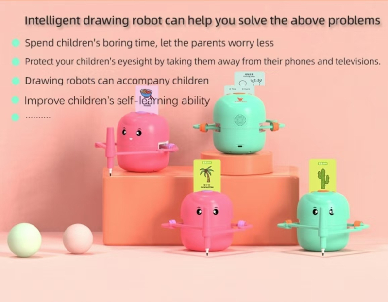 Pametan automatski robot za crtanje za ranu edukaciju s LCD zaslonom, plastično kućište, 1 kg, lithium baterija, za djecu 4-6 godina