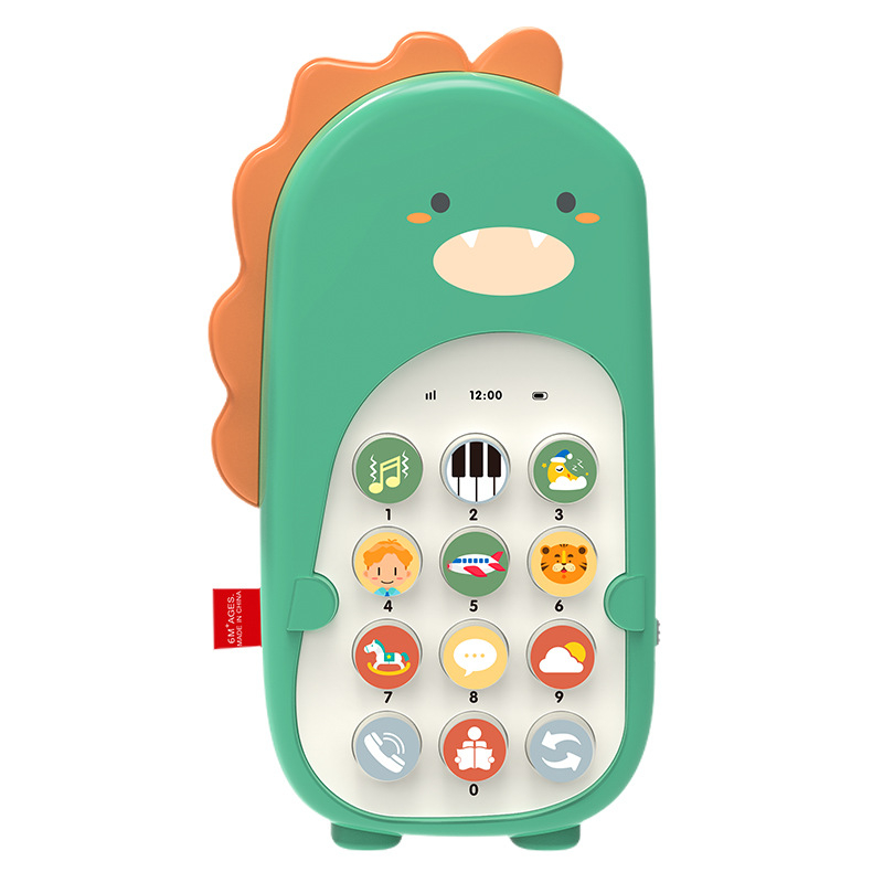 Dinozaurovog oblika bebi telefon igračka s glazbom i žvačkim dijelom, plastična konstrukcija, napajanje baterijama