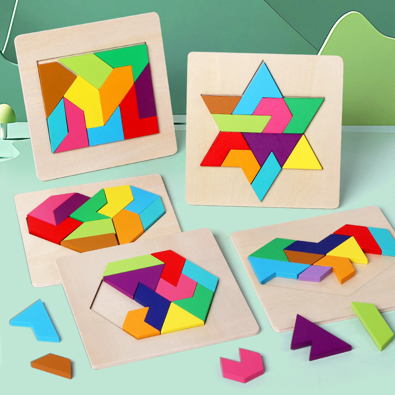 Fából készült Montessori geometriai formák puzzle blokkok gyerekeknek 4–6 évesek, sík puzzle testre szabható rajzok alapján