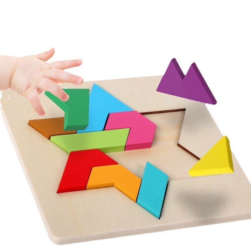 Fából készült Montessori geometriai formák puzzle blokkok gyerekeknek 4–6 évesek, sík puzzle testre szabható rajzok alapján