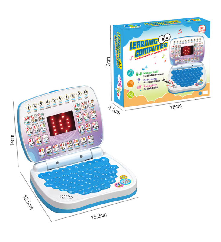 Edukativni dječji laptop model sa glazbenim i glasovnim funkcijama, plastična konstrukcija, napajanje baterijama, bez memorije, za djecu od 4 do 6 godina