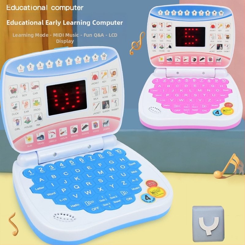 Edukativni dječji laptop model sa glazbenim i glasovnim funkcijama, plastična konstrukcija, napajanje baterijama, bez memorije, za djecu od 4 do 6 godina