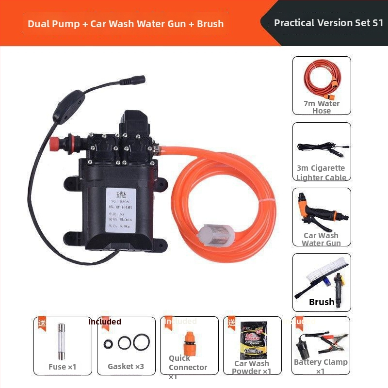 Domáce vysokotlaké inteligentné čerpadlo na umývanie auta, prenosné s dvojitou pumpou (60W, čistá meď, napájanie zo zapaľovača, hadica <10 m, vstupný výkon čerpadla ≤10 kW)