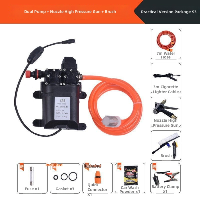 Domáce vysokotlaké inteligentné čerpadlo na umývanie auta, prenosné s dvojitou pumpou (60W, čistá meď, napájanie zo zapaľovača, hadica <10 m, vstupný výkon čerpadla ≤10 kW)