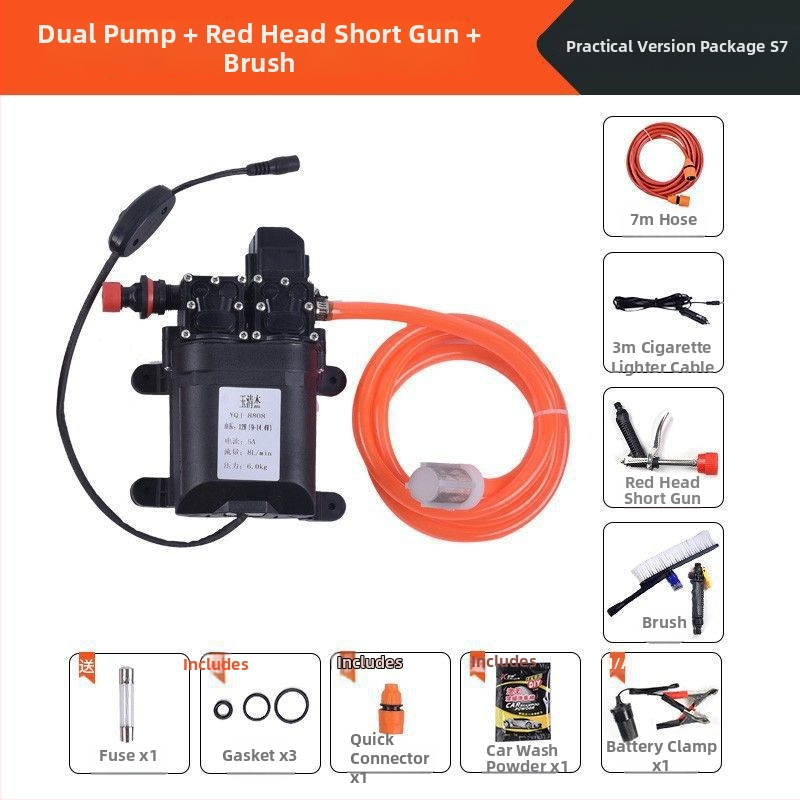 Domáce vysokotlaké inteligentné čerpadlo na umývanie auta, prenosné s dvojitou pumpou (60W, čistá meď, napájanie zo zapaľovača, hadica <10 m, vstupný výkon čerpadla ≤10 kW)