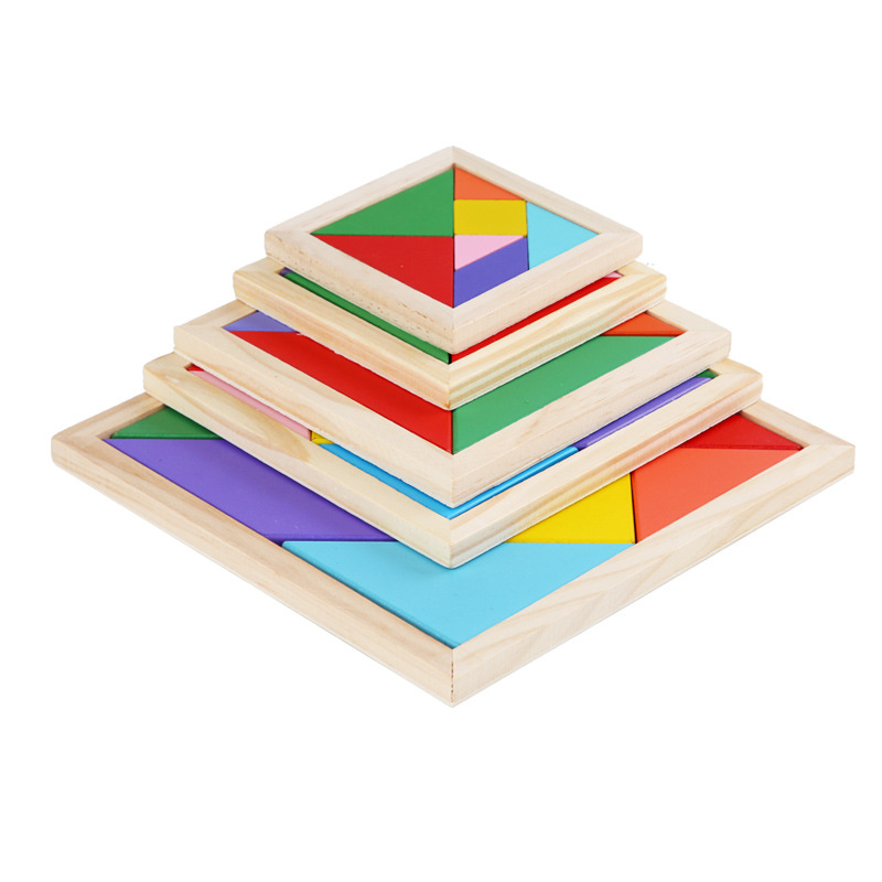 Drvena tangram slagalica za djecu, trodimenzionalna edukativna slagalica od borovine, za uzrast 7–14 godina, DIY moguće, višenamjenska.