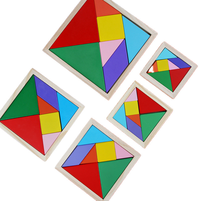 Drvena tangram slagalica za djecu, trodimenzionalna edukativna slagalica od borovine, za uzrast 7–14 godina, DIY moguće, višenamjenska.