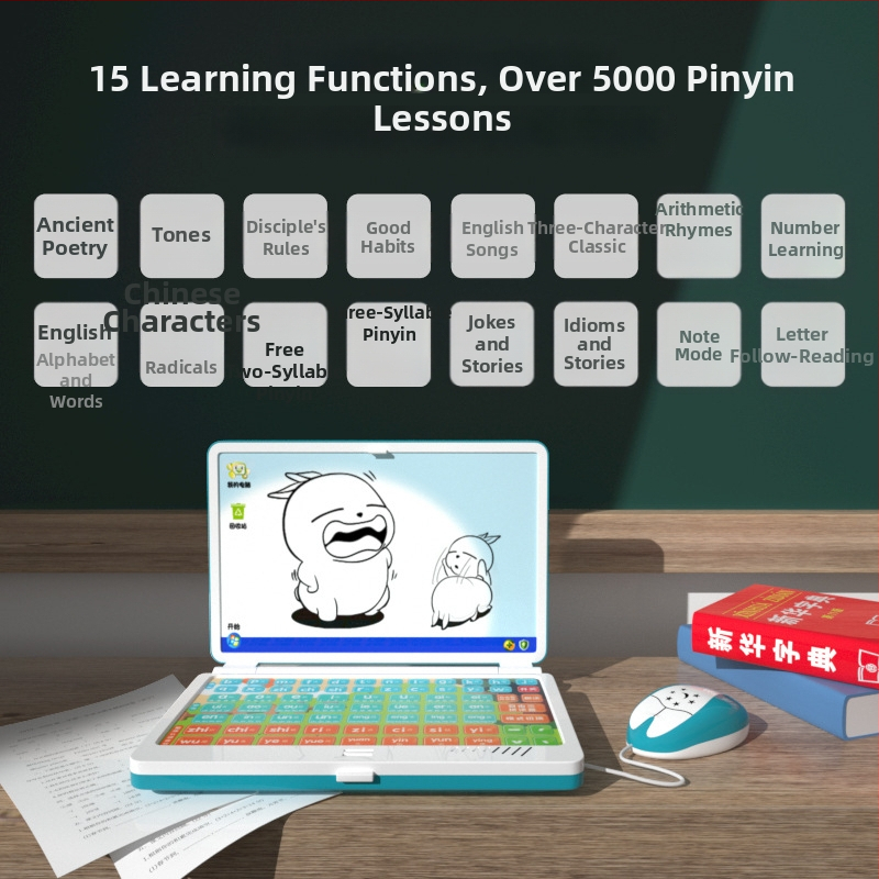 Učenje Pinyin za čitanje – električno, punjivo, s glazbenim funkcijama; memorija do 1 GB; napajanje litij-ionskom baterijom; za djecu 4–6 godina