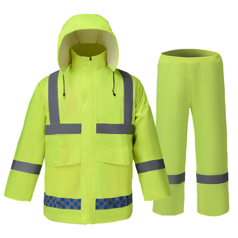 Διμερες σετ βροχής για ενήλικες με ανακλαστικές λωρίδες, κατάλληλο για μοτοσικλέτα και ηλεκτρικό όχημα; παχύ jacquard ύφασμα και PVC αδιάβροχο στρώμα, για 1 άτομο, εκτύπωση λογοτύπου