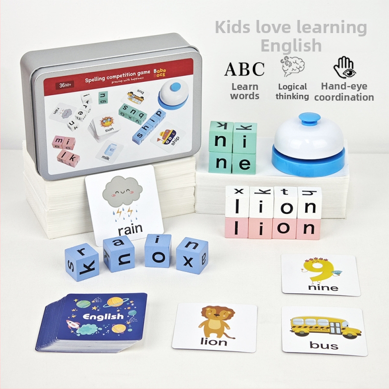 Fából készült 3D betűs puzzle angol betűkhöz – Babe Rock, 4–6 éveseknek, DIY-barát, színes dobozos csomagolás.