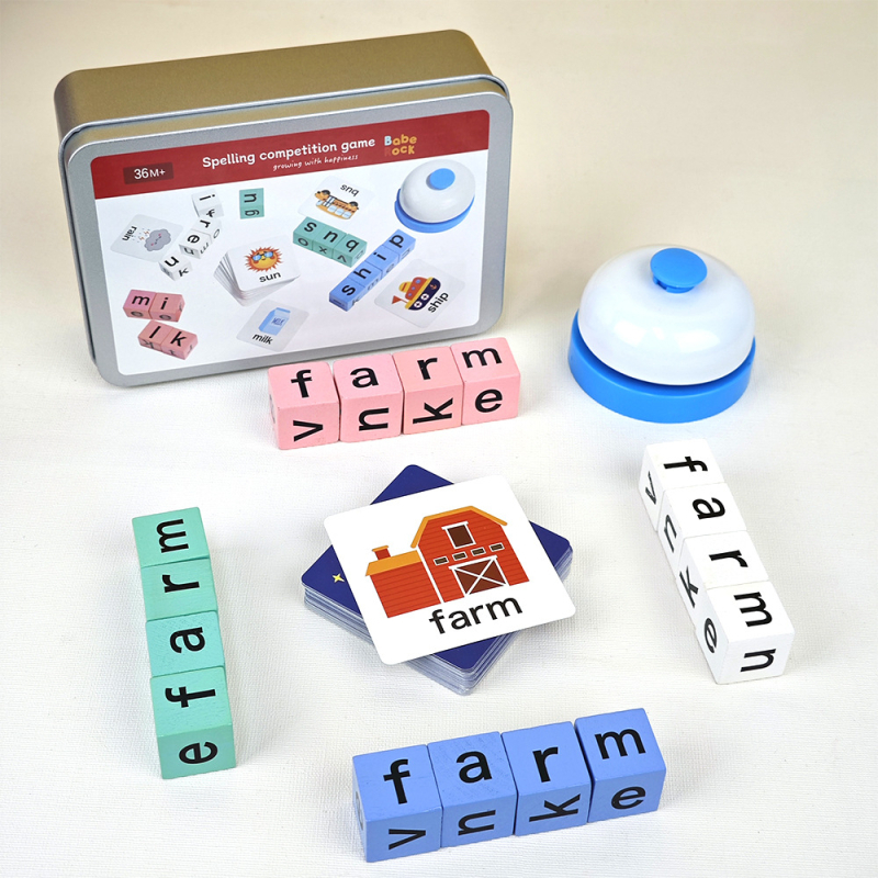 Fából készült 3D betűs puzzle angol betűkhöz – Babe Rock, 4–6 éveseknek, DIY-barát, színes dobozos csomagolás.