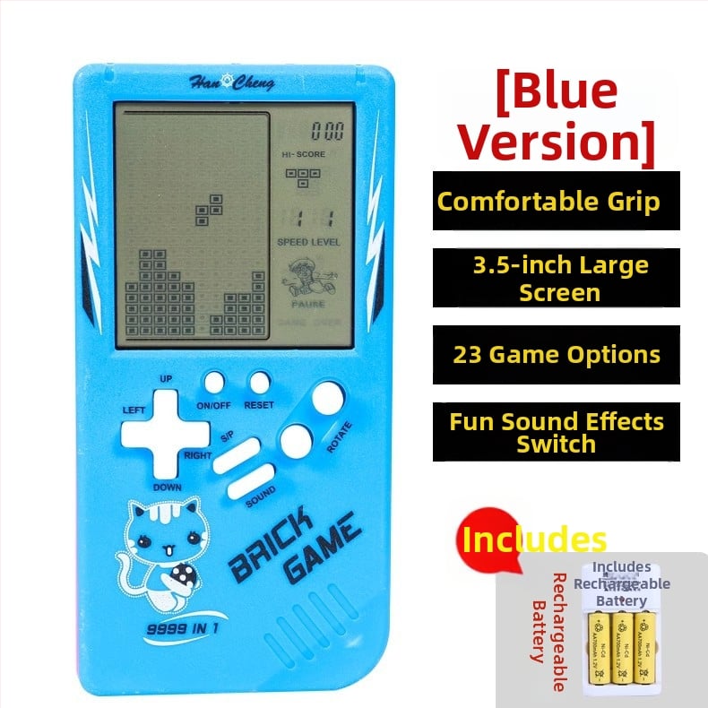 Nagyképernyős Tetris kézi játékkonzol – retro nosztalgikus klasszikus gyerekeknek; műanyag ház; memória nélkül; száraz elemmel működik