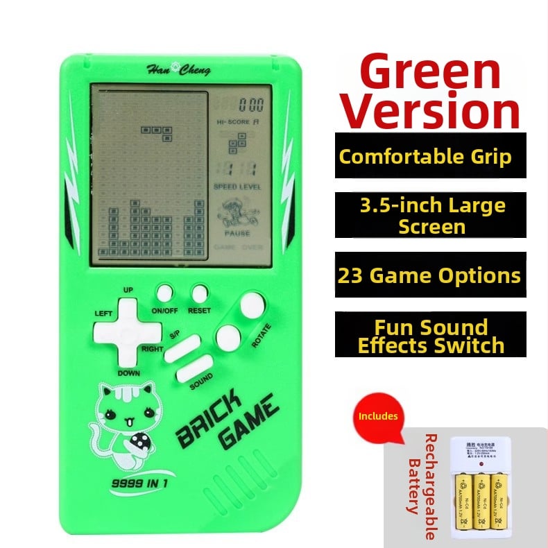 Nagyképernyős Tetris kézi játékkonzol – retro nosztalgikus klasszikus gyerekeknek; műanyag ház; memória nélkül; száraz elemmel működik