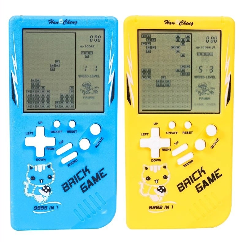 Nagyképernyős Tetris kézi játékkonzol – retro nosztalgikus klasszikus gyerekeknek; műanyag ház; memória nélkül; száraz elemmel működik