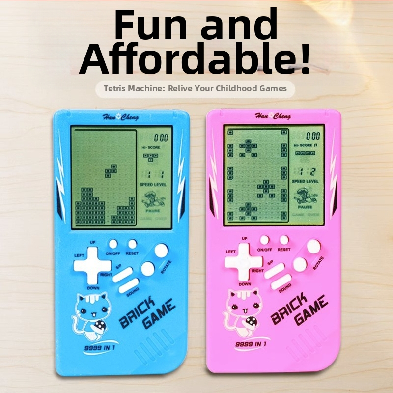 Nagyképernyős Tetris kézi játékkonzol – retro nosztalgikus klasszikus gyerekeknek; műanyag ház; memória nélkül; száraz elemmel működik