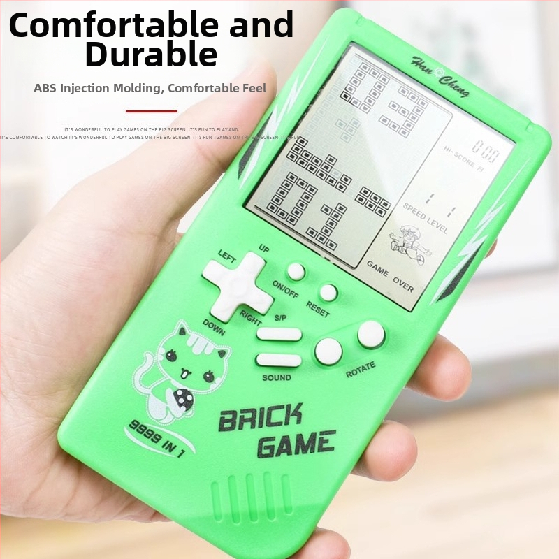 Nagyképernyős Tetris kézi játékkonzol – retro nosztalgikus klasszikus gyerekeknek; műanyag ház; memória nélkül; száraz elemmel működik