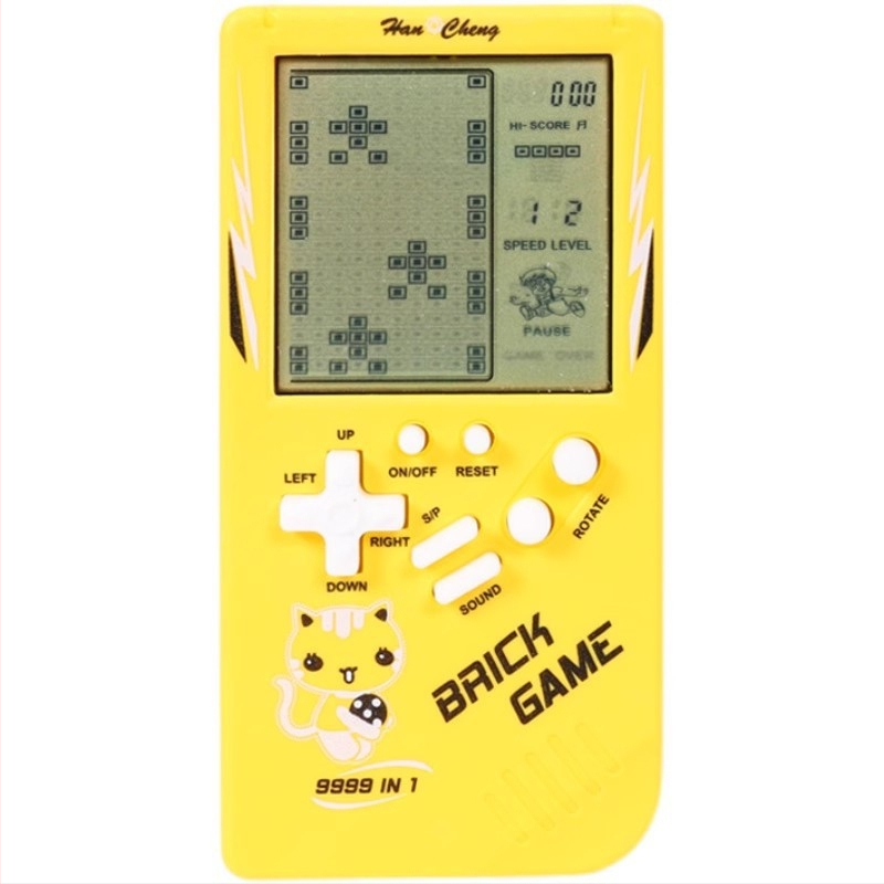 Nagyképernyős Tetris kézi játékkonzol – retro nosztalgikus klasszikus gyerekeknek; műanyag ház; memória nélkül; száraz elemmel működik