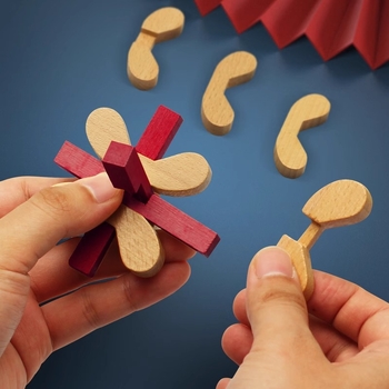 Drveni Kongming/Luban puzzle ključavnica set, prilagođen prema crtama, za uzrast 15–35 godina, pakiran u kutiju