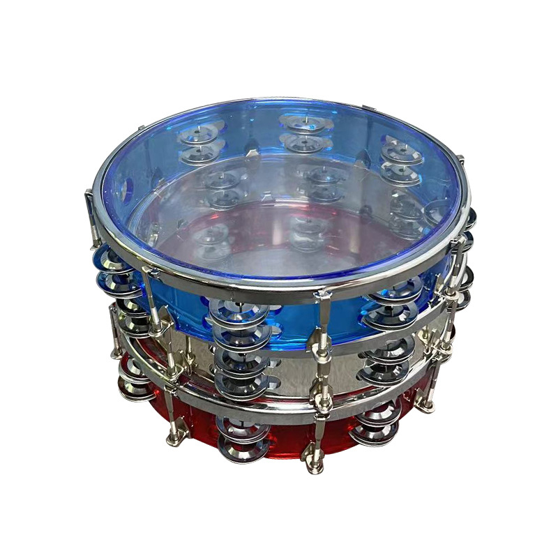 Tamburin Orff instrument, proziran, podesiv dvostruki red; plastično kućište; težina 498–508 g; prikladno za uzrast 7–14 godina
