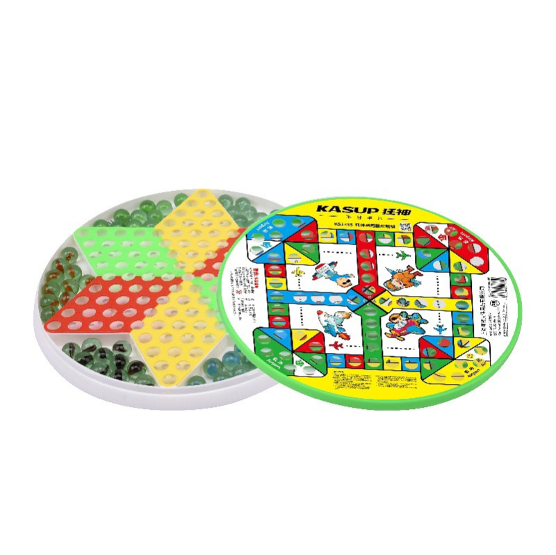 Dvostruki set stolnih igara: dama i letajuće šahovnice, okrugla plastična kutija, puzzle za intelektualni razvoj