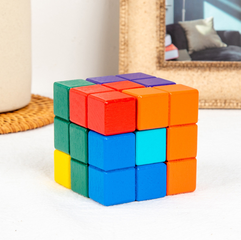 Bukovo drveno Soma kocka, 7-djelni set, u plastičnom pakiranju, puzzle Luban Lock (Kongming Lock), za djecu 4–6 godina, razvija finu motoriku i strpljenje