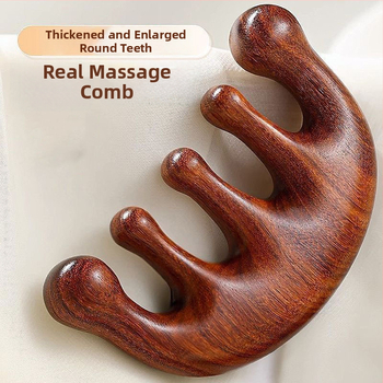 Drevený meridiánový masážny hrebeň s piatimi zubami na pokožku hlavy