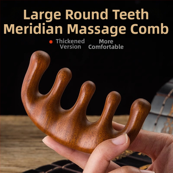 Drevený meridiánový masážny hrebeň s piatimi zubami na pokožku hlavy