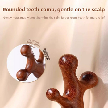 Drevený meridiánový masážny hrebeň s piatimi zubami na pokožku hlavy