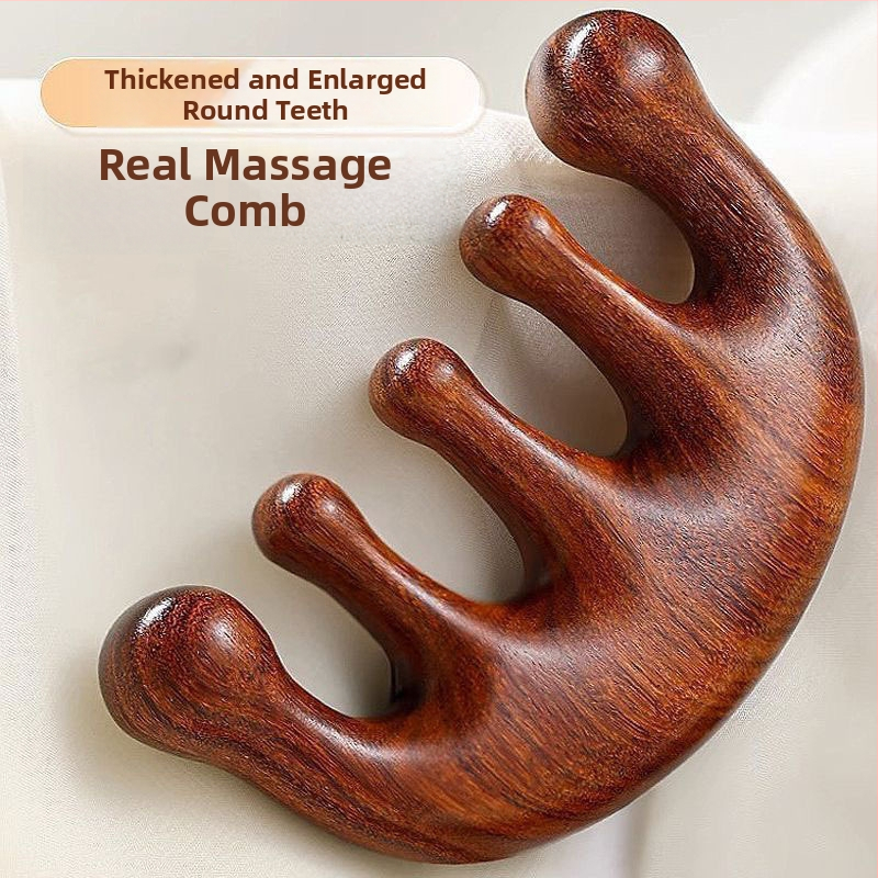 Drevený meridiánový masážny hrebeň s piatimi zubami na pokožku hlavy
