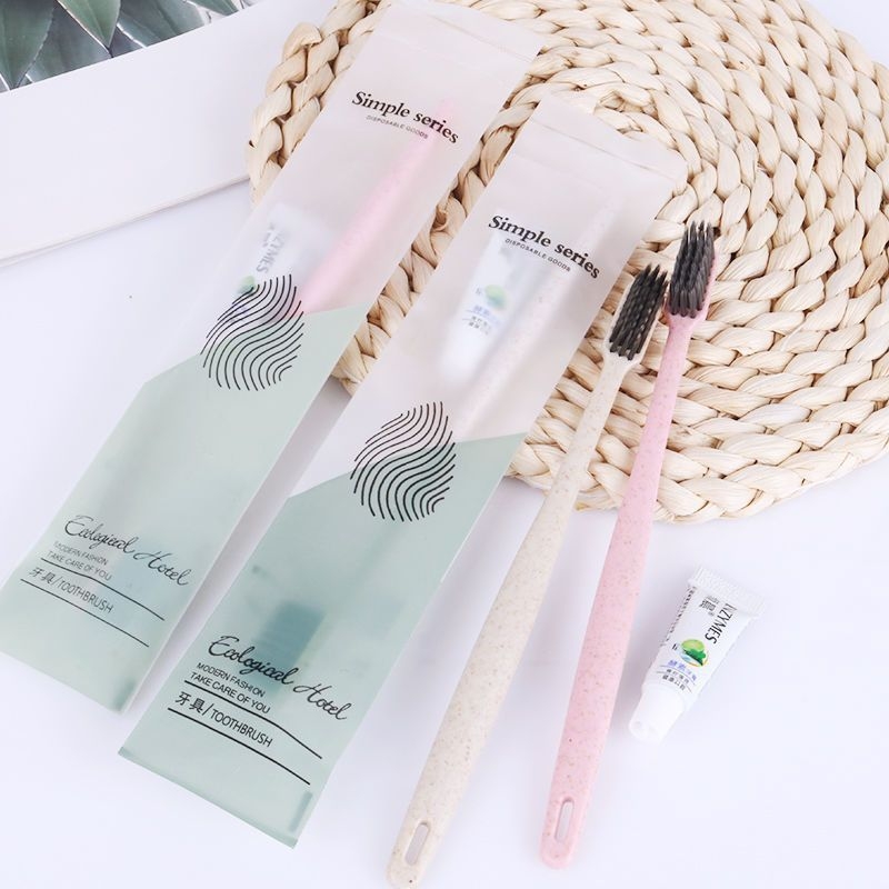 Μονόχρηστο σετ οδοντόβουρτσας και οδοντόκρεμας με τρίχες από άνθρακα μπαμπού, μαλακές τρίχες, ατομικά συσκευασμένο, ιδανικό για ξενοδοχεία, ενοικιαζόμενα δωμάτια και ταξίδια