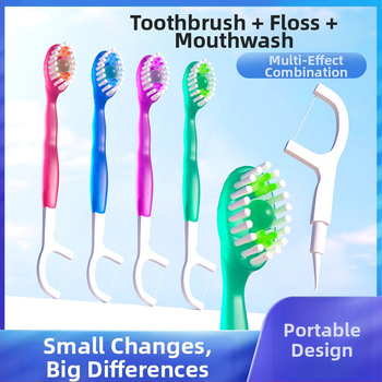 Healthy 3-σε-1 ταξιδιωτική οδοντόβουρτσα με οδοντικό νήμα και στοματικό διάλυμα, μίνι μιας χρήσης, φορητή
