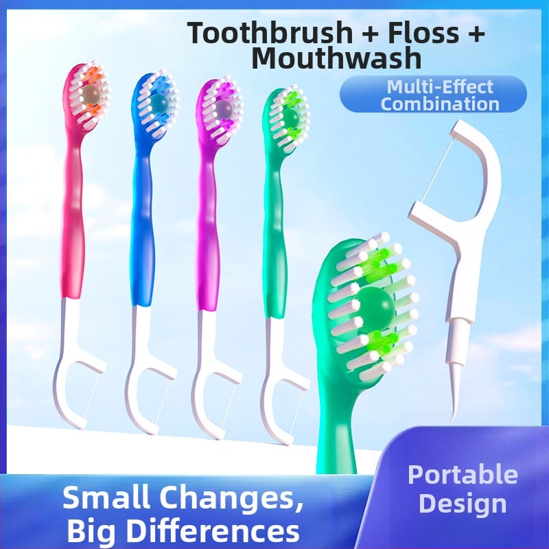 Healthy 3-σε-1 ταξιδιωτική οδοντόβουρτσα με οδοντικό νήμα και στοματικό διάλυμα, μίνι μιας χρήσης, φορητή