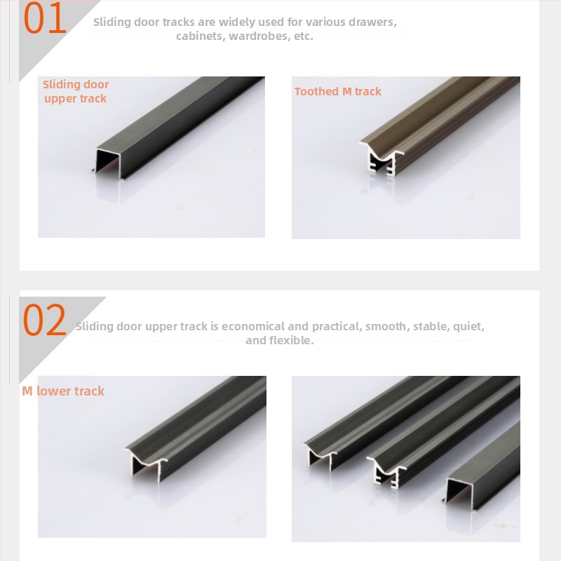 Vodilica kliznih vrata ormara — aluminijska legura, eloksirana površina, model B81, Jiashite, moderan minimalistički stil