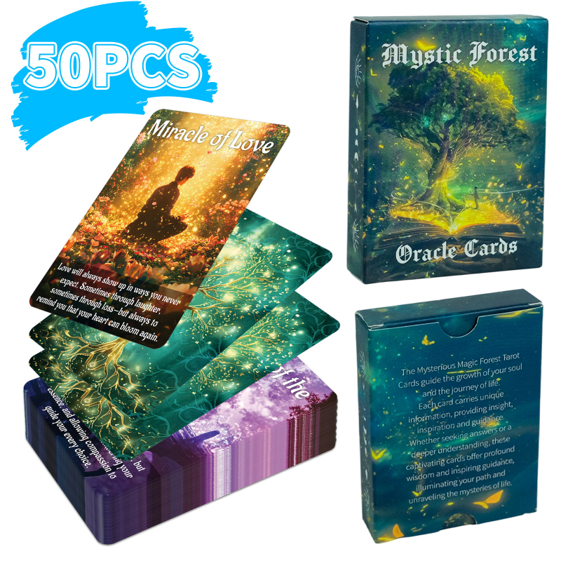 Karte za društvenu igru — 50 karata, Tarot s pečatom Božanstva Šume, interaktivna zabavna igra za party (papir, Dileda brand)
