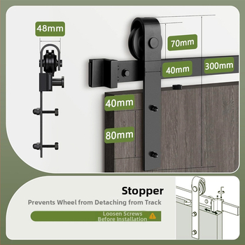Komplet hardvera za barn vrata s kompletnim sustavom vodilica i valjaka; materijal: ugljična čelika; model SJ-G002; marka Sjian.