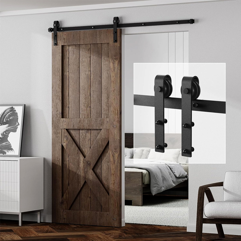 Komplet hardvera za barn vrata s kompletnim sustavom vodilica i valjaka; materijal: ugljična čelika; model SJ-G002; marka Sjian.