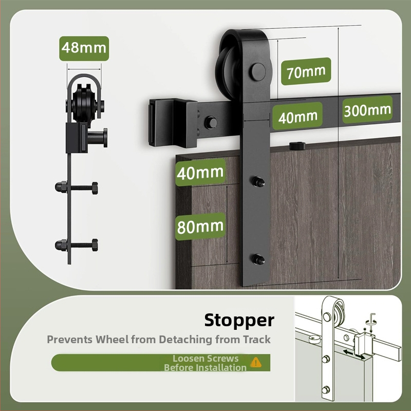 Komplet hardvera za barn vrata s kompletnim sustavom vodilica i valjaka; materijal: ugljična čelika; model SJ-G002; marka Sjian.